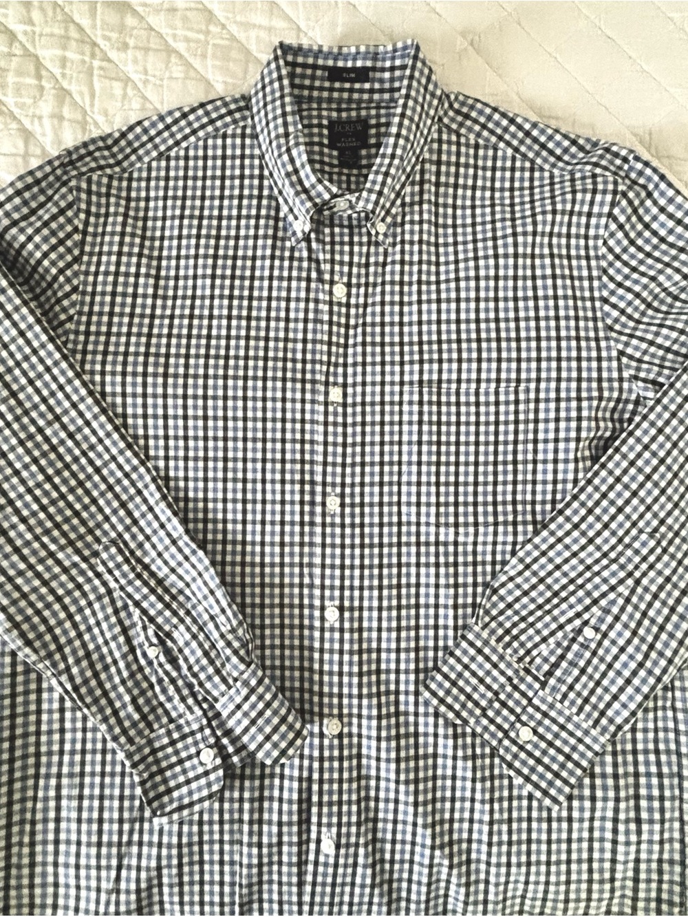 J. Crew / Flex Washed Slim Fit / Button Down Shirt / Gingham Blue Black / XL
